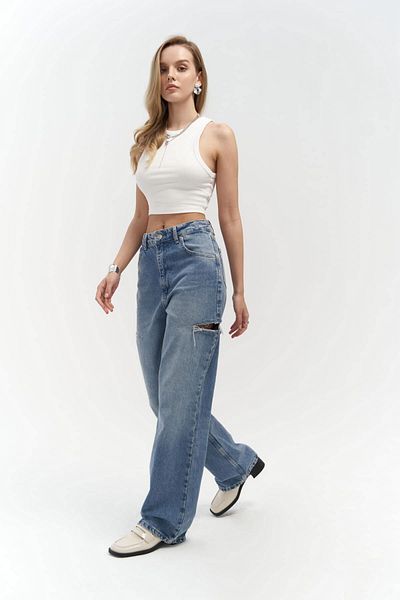 MAİ COLLECTİON Mai Palm Blue Ripped Detail Jean
