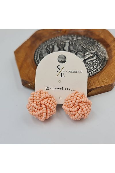 SE Jewellery Collection Selin Ersoy Multiple Pink Bead Detailed Round Form Earrings
