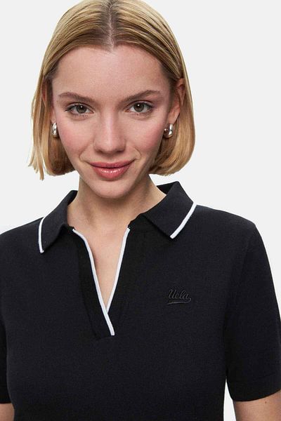 UCLA Tricou pentru femei SASHA, negru, cu guler polo, brodat, cu potrivire standard