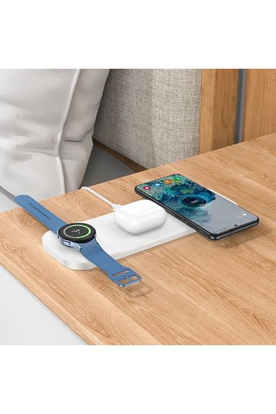REDz Accessories Charging Stand, 3 In 1, Hoco Cq6, Type C, Samsung/galaxy Watch, 15w, White