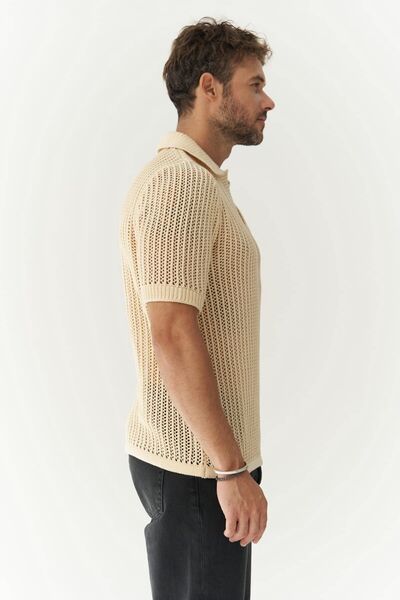 BOHEMAİ Πλεκτό μπλουζάκι Robert για ανδρικό πόλο με λαιμόκοψη