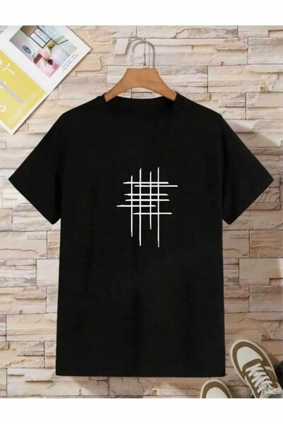 BEHLIVE Prugasto Model Štampano Oversize kroj Crna muška majica