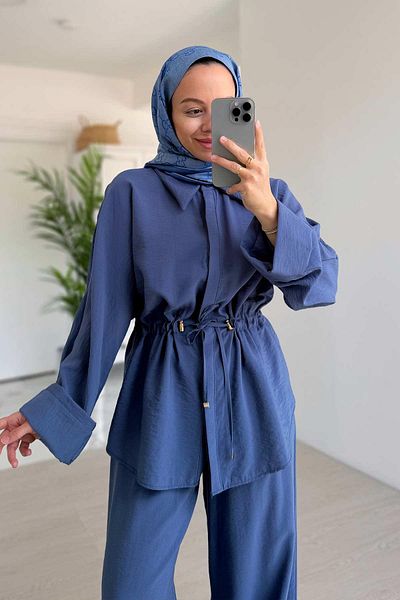 Ka Hijab Set detaliat cu șnur cu croială relaxată - Indigo