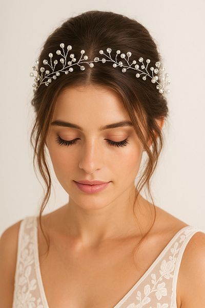 ÇELİKONLİNE Crystal Pearl Bridal Hair Accessory 30 cm Engagement, Promise, Wedding, Henna Hair Ornament