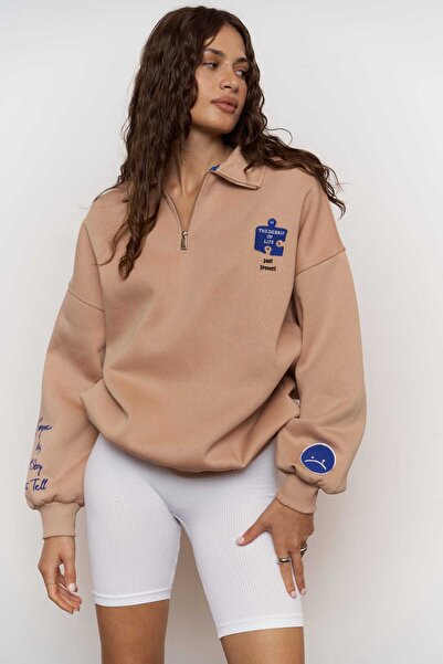 MAI STUDIOS CO. Nadrozmerná mikina Mcllctn Debris na zips Mink