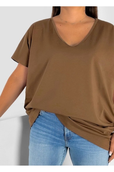 Barato Short Sleeve T-Shirt Plus Size Brown