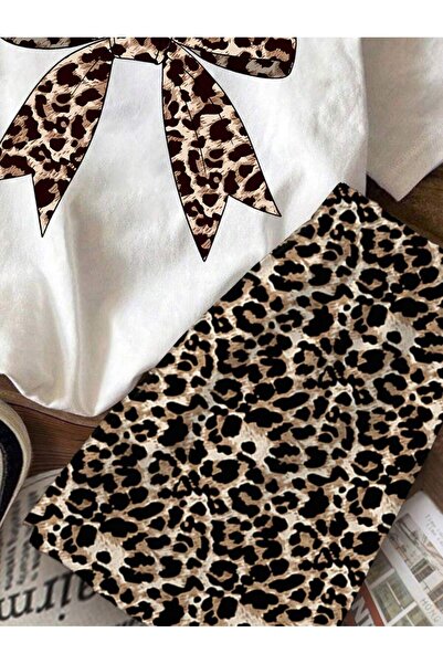 MOONBULL Kadın Leopar Kurdele Baskılı Leopar Şortlu Takım