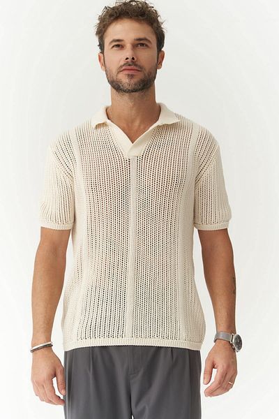 BOHEMAİ Detail pánského trička Looke Ecru Knitwear