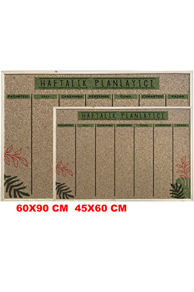 AND Mantar Pano Çiçekli Haftalık Planlayıcı Çiçekli Ahşap Çerçeveli 60x90 Cm + Harita Çivisi