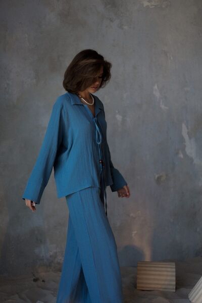 BOHEMAİ Bali gyöngyös indigó muszlin készlet