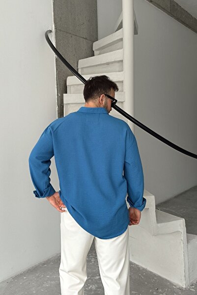 Livio Ferri Napas Erkek Oversize Keten Görünümlü Gömlek