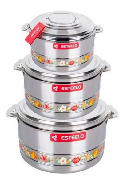 Esteelo Estilo 3-Piece Stainless Steel Food Container Set, Multiple Sizes 4-6-8 Liters