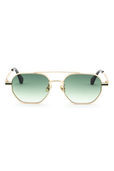 Angel Eyes Geometric Design Metal Gold Frame Green Glass Unisex Sunglasses