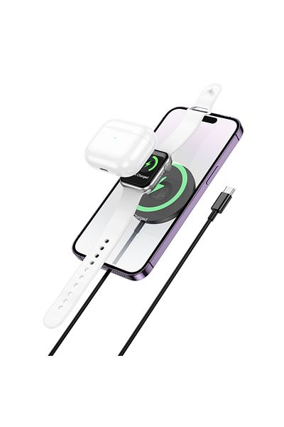 REDz Accessories Încărcător wireless, Hoco Cw50, Magsafe, compatibil cu Apple, cablu de 1 m cu mufă Type-C, negru