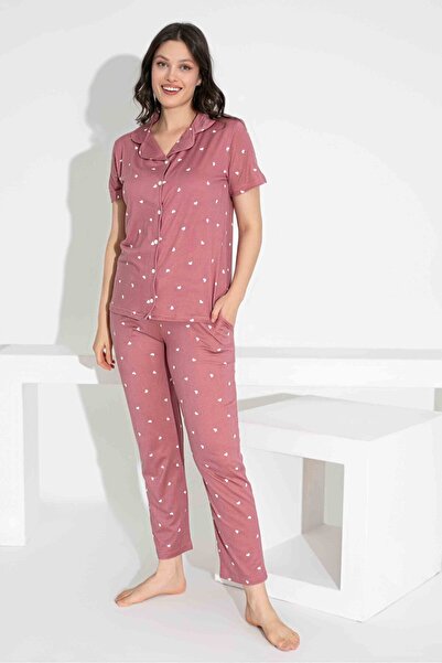 Tarık Mother Daughter Combination Short Sleeve Shirt Long Bottom Milan Fabric Medium Thick Pajamas Set