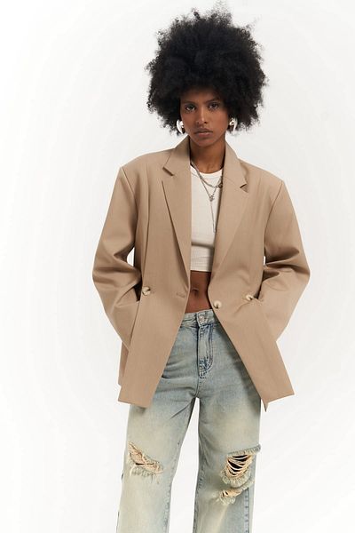 MAİ COLLECTİON Ashley Dark Beige Blazer - Detail rozparku