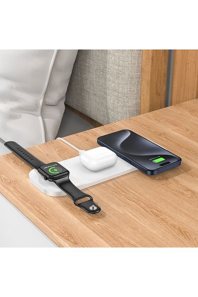REDz Accessories Încărcător wireless 3 în 1, Hoco Cq5, compatibil cu Apple, suport ultra-subțire, 22,5 W, alb