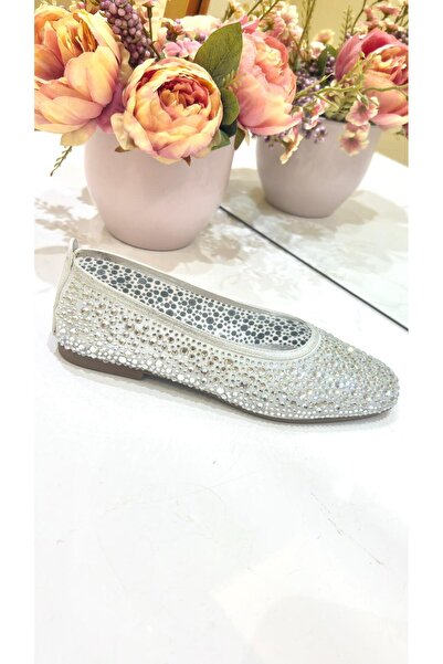 Sinem Çeyiz Aşka 626 Gümüş Komple Taşlı Düz Taban Babet