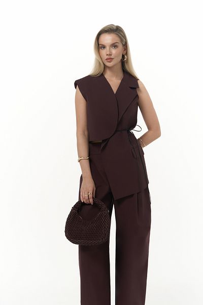 MAİ COLLECTİON Kampala Asymmetrical Claret Red Vest Trousers Set