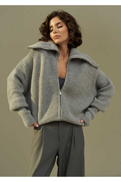 MAİ COLLECTİON Cardigan din tricot cu fermoar afumat Mai Rafi