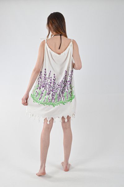 REİNA TEKS Beachwear Viscose Dress Lavender Patterned Cotton Beach Dress with Binding Detail 1 Piece Pareo