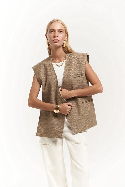 MAİ COLLECTİON Faven Beige Side Slit Detail Vest