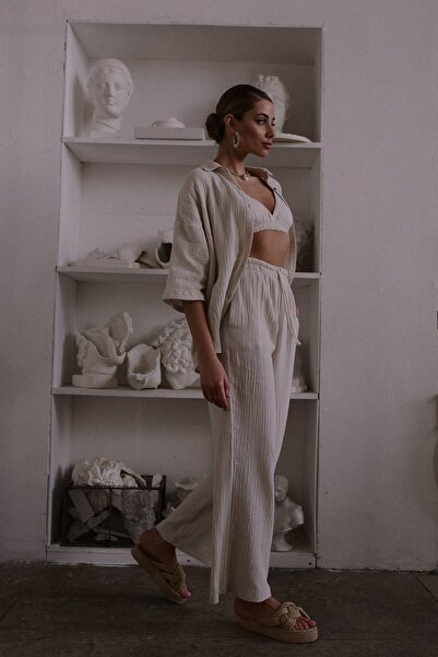 BOHEMAİ Reyna világos bézs muszlin hármas készlet