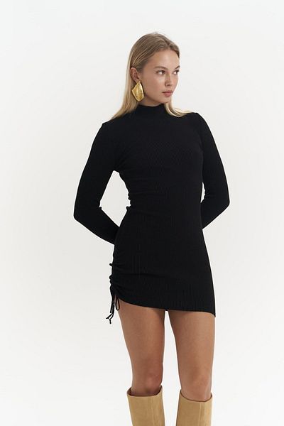 MAİ COLLECTİON Camille Gathered černé pletené šaty