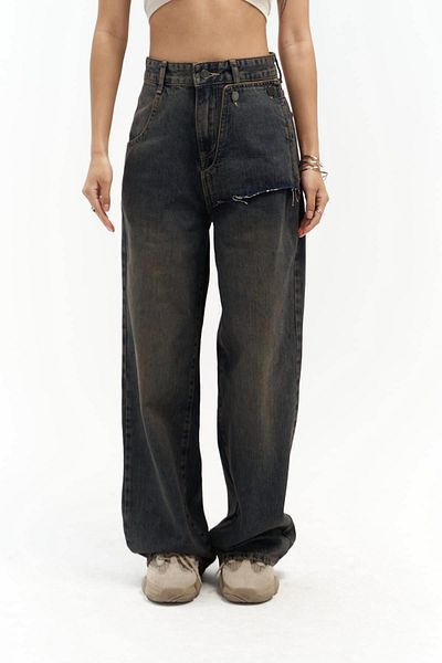 MAİ COLLECTİON Džínové kalhoty Montrese Dirty Grey Ripped Detail