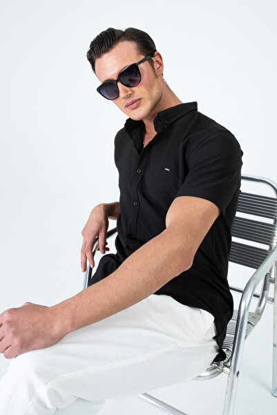 Artı1 Men's Slim Fit Slim Fit Short Sleeve Breathable Knitted Texture Summer Men's Shirt