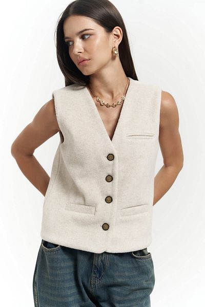 MAİ COLLECTİON Pace Beige Short Vest