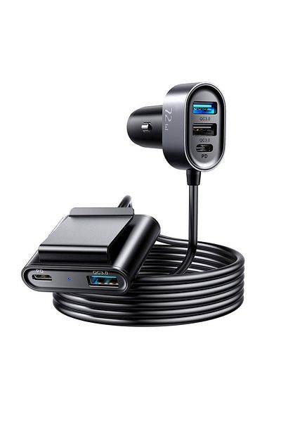 REDz Accessories Încărcător auto cu extensie 1,5 m, 3 x USB 2 x Type-C, Joyroom Jr-cl05, 72w, negru