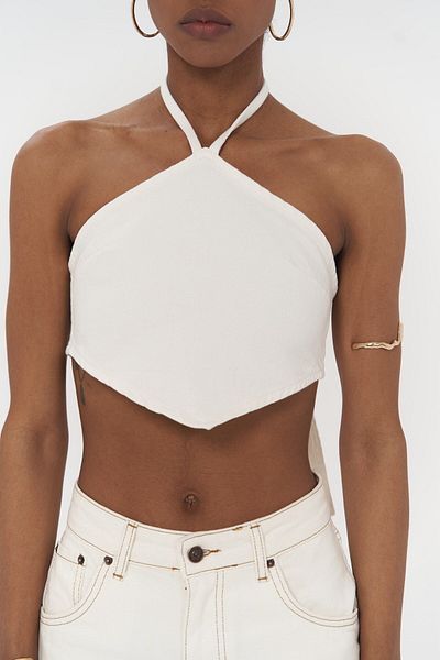 MAİ COLLECTİON Seday White Triangle Denim Crop