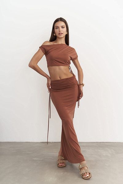 MAİ COLLECTİON Ivan Gathered Brown Crop szoknya szett
