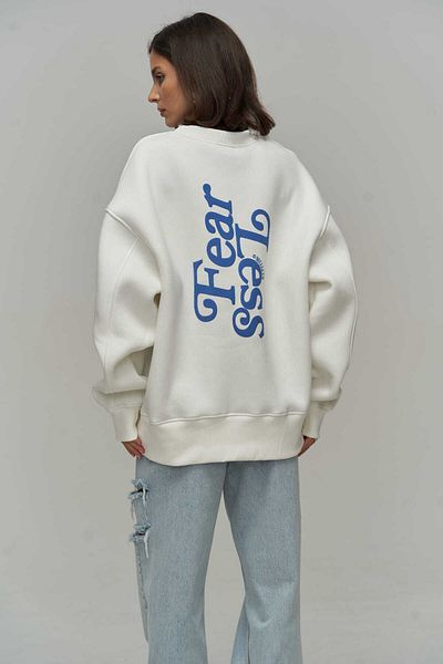 MAİ COLLECTİON Mcllctn Fear Less White Unisex Oversize Sweatshirt