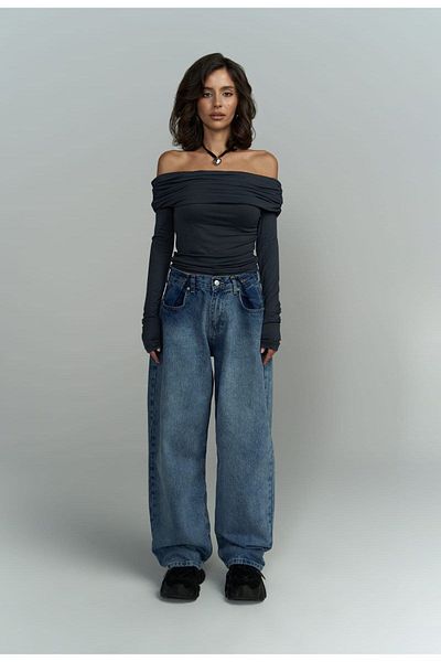 MAİ COLLECTİON Antracitová halenka Alonzo Carmen s dlouhým rukávem