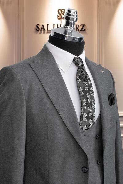 Salihtarzz Takım Elbise Yelekli SlimFit Gri SD42164