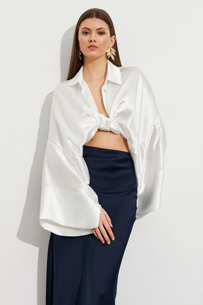 Cool & Sexy Fusta de damă din satin indigo SE20