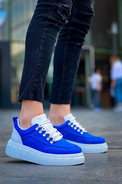 MELAMS Compass Sax Suede White High Sole Casual Sneakers - Kbc