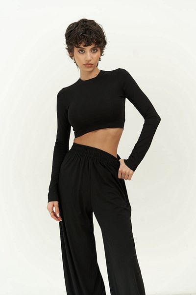 MAİ COLLECTİON Jany hosszú ujjú fekete Crop nadrág szett