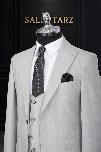 Salihtarzz Takım Elbise Yelekli SlimFit Gri SD42165
