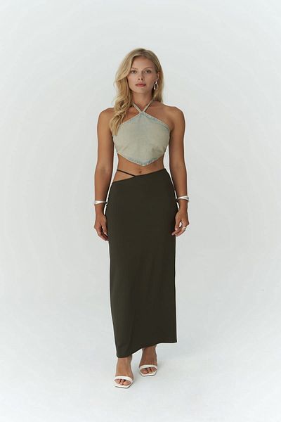 MAİ COLLECTİON Willy Rope részletes khaki hosszú szoknya