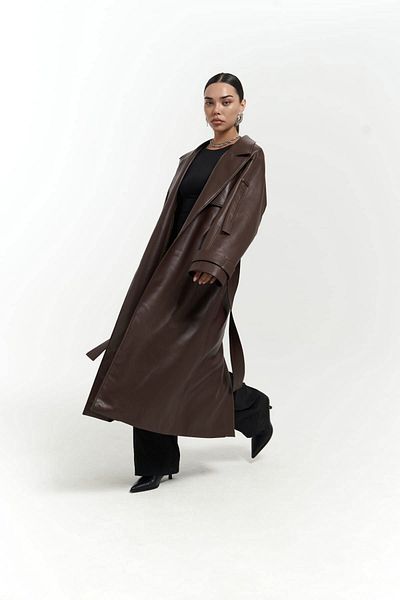 MAİ COLLECTİON Layton Bitter Brown Leather Trench Coat