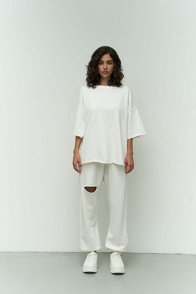 MC MAİ COLLECTİON Σετ φούτερ Mcllctn Lion White Oversize T-shirt Ripped