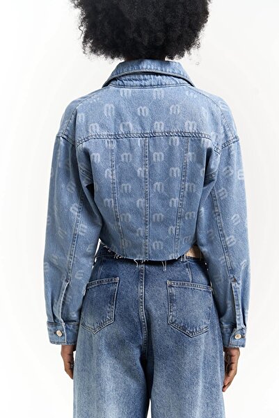 MAI STUDIOS CO. Darcey M Print Μπλε κοντό τζιν μπουφάν