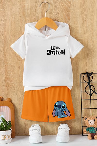 MYADA New Season Hooded Colorful Trend Line Character Printed 2-Piece Children's Set 23261 23260