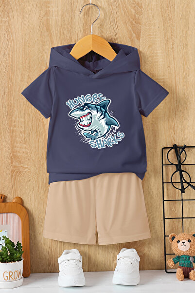 MYADA Преміум-комплект для дітей з капюшоном і принтом персонажів Hungry Shar...