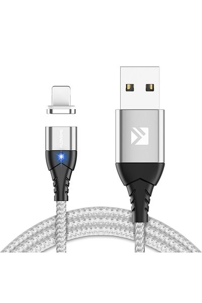 REDz Accessories Fast charging data cable 3A, Apple lightning magnetic connector, with LED, 1m, silver