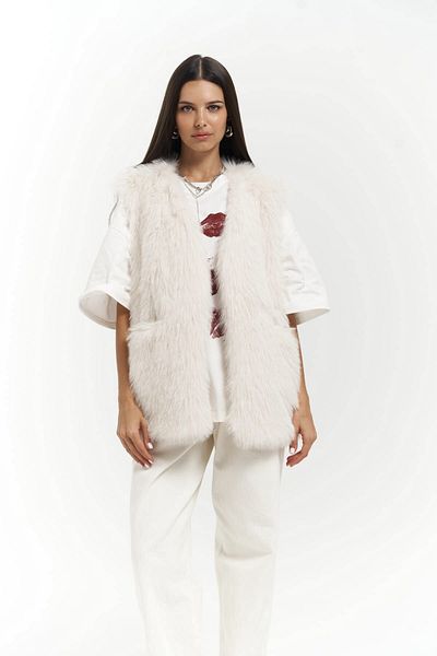 MAİ COLLECTİON Plush Beige Vest