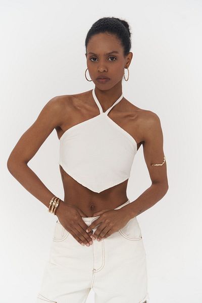 MAİ COLLECTİON Seday White Triangle Denim Crop